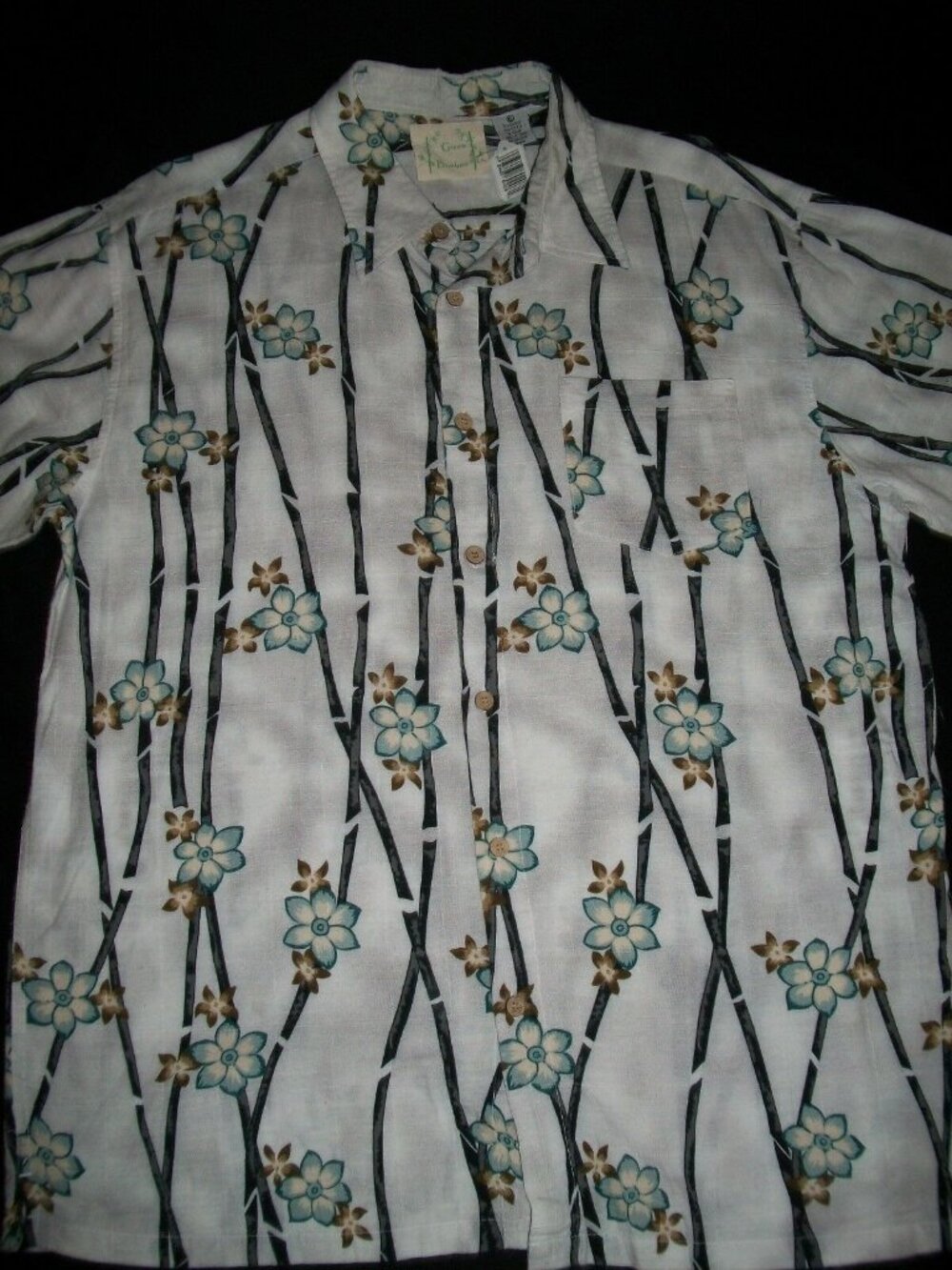 Green Bamboo Floral Men's Hawaiian Shirt White Size XL
